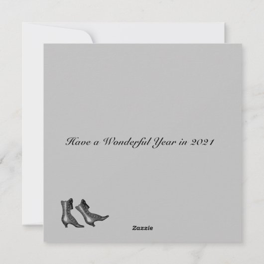 ハッピーニューイヤーおもしろい2021かわいいヴィンテージブーツフラット シーズンカード (裏面)