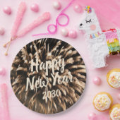 ハッピーニューイヤーお祝い花火金ゴールド写真 ペーパープレート (パーティー)