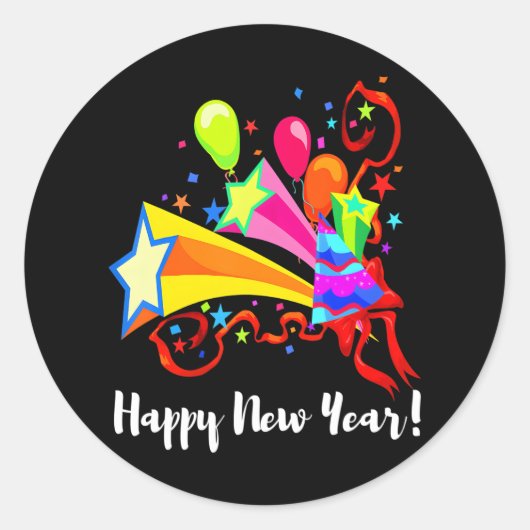 ハッピーニューイヤーお祝い2024年ニューイヤーパーティー ラウンドシール (正面)