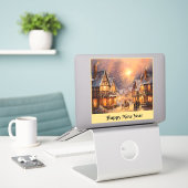 ハッピーニューイヤーお祝い シール (デスク上のノートパソコン)