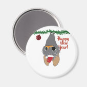 ハッピーニューイヤーかわいいこうもりラウンドマグネット マグネット (正面/裏面)