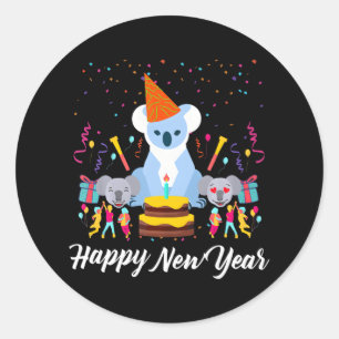 ハッピーニューイヤーかわいいコアラ熊の恋人の新年 ラウンドシール