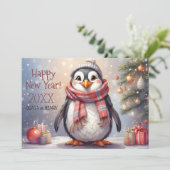 ハッピーニューイヤーかわいいペンギンフラットホリデーカード シーズンカード (スタンド正面)
