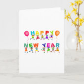 ハッピーニューイヤーかわいい漫画の多様な子供たち文字 カード (黄色い花)