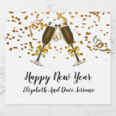 ハッピーニューイヤーきらめくワインラベル金ゴールドオンホワイト スパークリングワインラベル (シングルラベル)