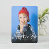 ハッピーニューイヤーつや消しスクリプト休日のフォトカード シーズンカード (スタンド正面)