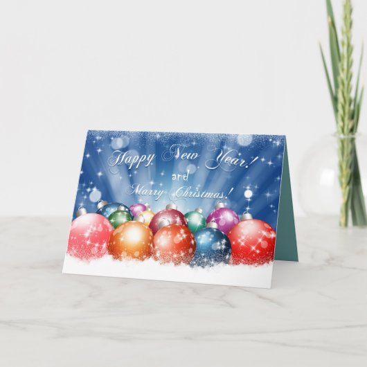ハッピーニューイヤーとメリークリスマスのオーナメント カード (正面)