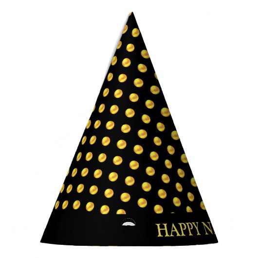 ハッピーニューイヤーと金ゴールド水玉模様 パーティーハット (左)
