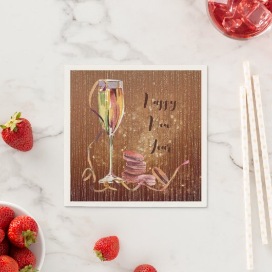 ハッピーニューイヤーのシャンパンとクッキー スタンダードカクテルナプキン (インサイチュ)