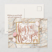 ハッピーニューイヤーのシャンパン、風船、紙吹雪 ポストカード (正面/裏面)