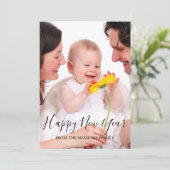 ハッピーニューイヤーのスクリプト家族写真 シーズンカード (スタンド正面)