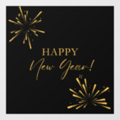 ハッピーニューイヤーのミニマルな花火ブラック ウィンドウサイン (シート)