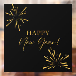 ハッピーニューイヤーのミニマルな花火ブラック ウィンドウサイン