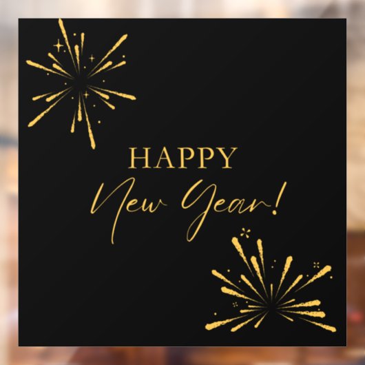 ハッピーニューイヤーのミニマルな花火ブラック ウィンドウサイン (シート2)