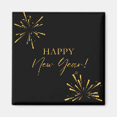 ハッピーニューイヤーのミニマルな花火ブラック マグネット (正面)