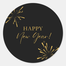 ハッピーニューイヤーのミニマルな花火ブラック ラウンドシール