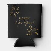 ハッピーニューイヤーのミニマルな花火ブラック 缶クーラー (正面)