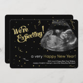 ハッピーニューイヤーの妊娠発表カード シーズンカード (正面/裏面)
