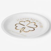 ハッピーニューイヤーまたはあなたのテキスト4リーフクローバー紙 ペーパープレート (アングル)