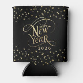 ハッピーニューイヤーイブパーティーブラック金ゴールド 缶クーラー (正面)