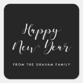 ハッピーニューイヤーエレガントな白黒 スクエアシール (正面)