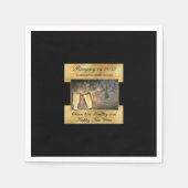 ハッピーニューイヤーエレガントブラックモダン金ゴールド スタンダードカクテルナプキン (正面)