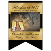 ハッピーニューイヤーエレガントブラックモダン金ゴールド バンティングフラッグ (第1の旗)