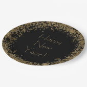 ハッピーニューイヤーエレガントブラック&金ゴールドグリッター ペーパープレート (アングル)