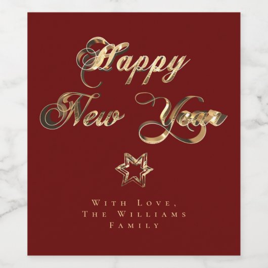 ハッピーニューイヤーエレガントブルゴーニュ赤金ゴールドルックスター ワインラベル (シングルラベル)