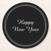 ハッピーニューイヤーエレガント白黒のミクレン ラウンドペーパーコースター (正面)