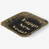 ハッピーニューイヤーエレガント金ゴールドとブラックグリッター ペーパープレート (傾斜あり)