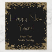 ハッピーニューイヤーエレガント金ゴールドとブラックグリッター ワインラベル (シングルラベル)