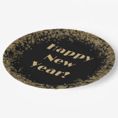 ハッピーニューイヤーエレガント金ゴールドグリッターとブラック ペーパープレート (アングル)