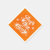 ハッピーニューイヤーオレンジ色の水彩（ばちゃばちゃ）跳ねる スタンダードカクテルナプキン (角)