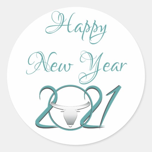 ハッピーニューイヤーカスタムレッドステッカー ラウンドシール (正面)