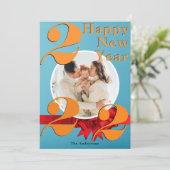 ハッピーニューイヤーカスタム2022オレンジティール(緑がかった色)フォトカード 招待状 (スタンド正面)