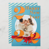 ハッピーニューイヤーカスタム2022オレンジティール(緑がかった色)フォトカード 招待状 (正面/裏面)