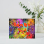ハッピーニューイヤーカラフルおもしろいファジーSplat紙吹雪 ポストカード (スタンド正面)
