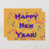 ハッピーニューイヤーカラフル紙吹雪オレンジの背景 ポストカード (正面/裏面)