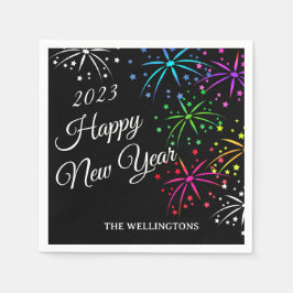 ハッピーニューイヤーカラフル花火台詞マグネット スタンダードカクテルナプキン
