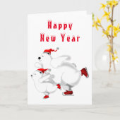 ハッピーニューイヤーカードとスケートで滑るベア カード (黄色い花)