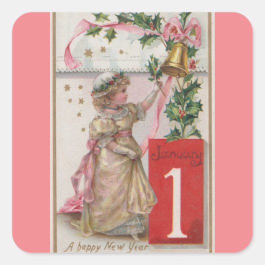 ハッピーニューイヤーガールステッカー スクエアシール (正面)