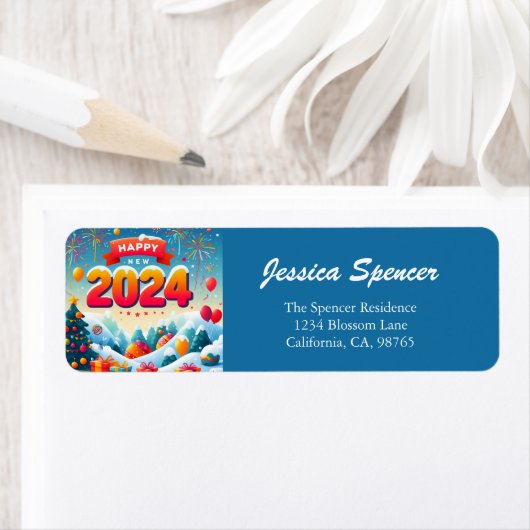 ハッピーニューイヤークリスマスツリーギフト差出人住所 ラベル (インサイチュ)