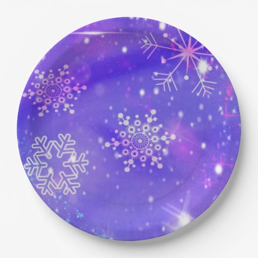 ハッピーニューイヤークリスマスパープルグリッタースター ペーパープレート (正面)