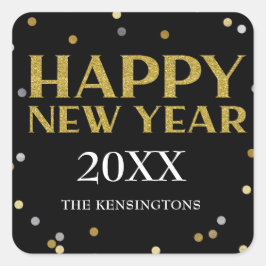 ハッピーニューイヤーグリッタースパークル紙吹雪 スクエアシール