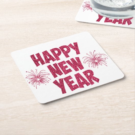 ハッピーニューイヤーグリッター スクエアペーパーコースター (アングル)