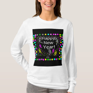 ハッピーニューイヤーグリーティングウィメンズ長袖シャツ Tシャツ