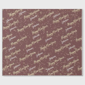 ハッピーニューイヤーゴールデンスクリプト名前をカスタムするブラウン ラッピングペーパー (フラット)