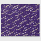 ハッピーニューイヤーゴールデンスクリプト名前をカスタムするブルー ラッピングペーパー (フラット)