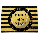 ハッピーニューイヤーゴールドフォイル、ブラックグリッター抱き枕 ラージペーパーバッグ (正面)